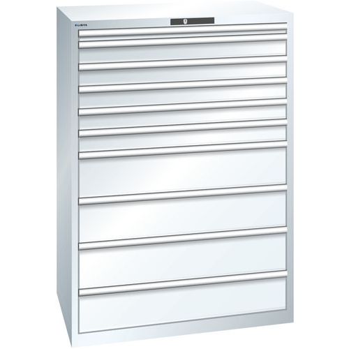 Dílenská zásuvková skříň Lista, 1023x725x1450 mm, 10 zásuvek, bílá