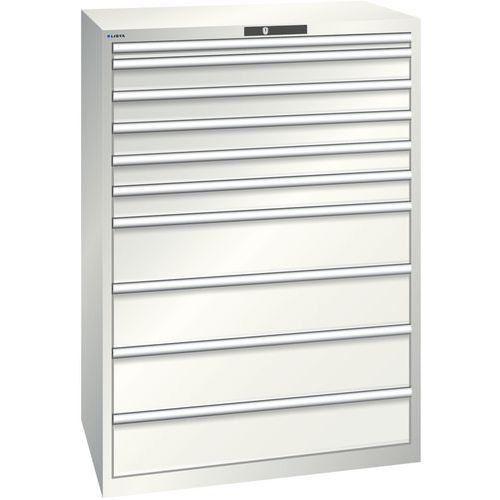 Dílenská zásuvková skříň Lista, 1023x725x1450 mm, 10 zásuvek, světle šedá