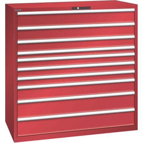 Dílenská zásuvková skřín Lista, 1431x725x1450mm, 10 zásuvek, červená