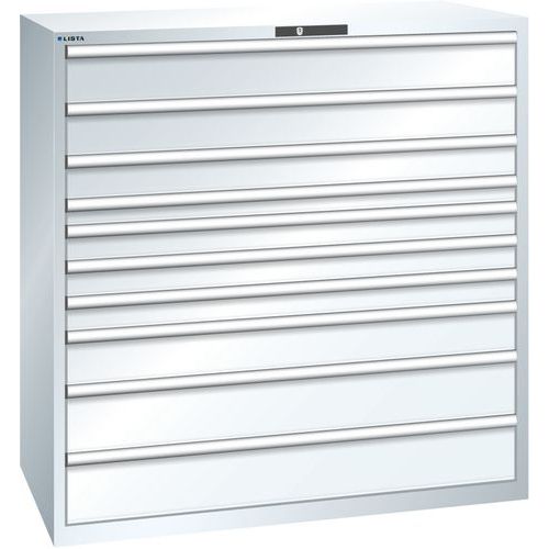 Dílenská zásuvková skřín Lista, 1431x725x1450mm, 10 zásuvek, bílá