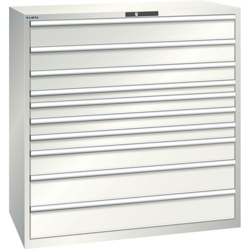 Dílenská zásuvková skřín Lista, 1431x725x1450mm, 10 zásuvek, světle šedá