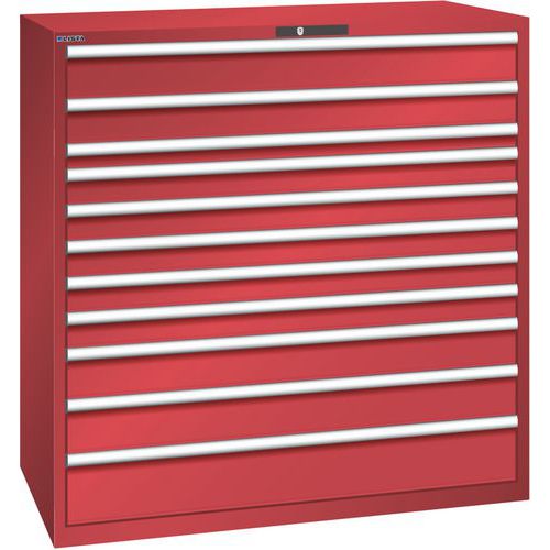 Dílenská zásuvková skříň Lista, 1431x725x1450mm, 11 zásuvek červená