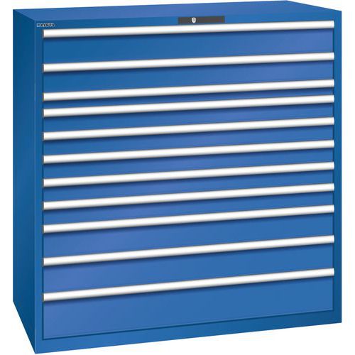 Dílenská zásuvková skříň Lista, 1431x725x1450mm, 11 zásuvek fluorescentní modrá