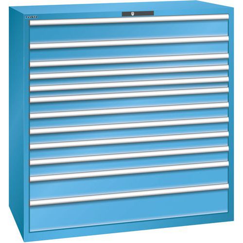 Dílenská zásuvková skříň Lista, nosnost 200kg, 12 zásuvek, světle modrá