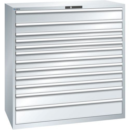 Dílenská zásuvková skříň Lista, nosnost 200kg, 12 zásuvek, šedá