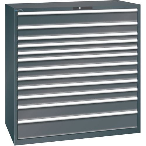 Dílenská zásuvková skříň Lista, nosnost 200kg, 12 zásuvek, černá