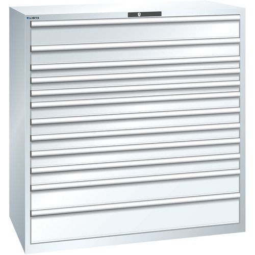 Dílenská zásuvková skříň Lista, nosnost 200kg, 12 zásuvek, bílá