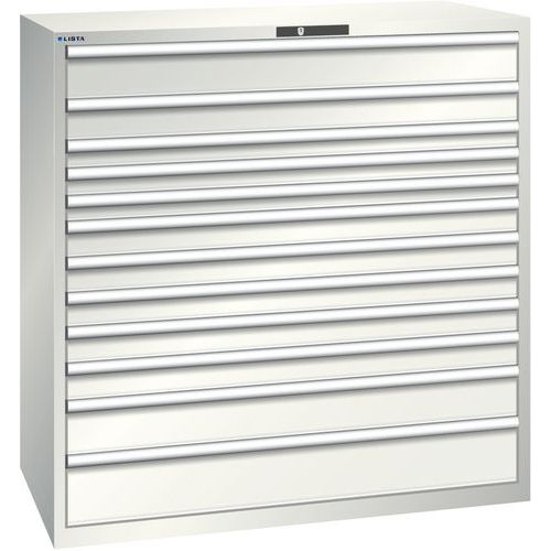 Dílenská zásuvková skříň Lista, nosnost 200kg, 12 zásuvek, světle šedá