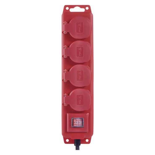 Prodlužovací kabel Emos s vypínačem, červený, guma/neopren, 4 zásuvky, 10 m