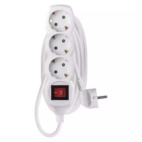 Prodlužovací kabel Emos s vypínačem, SCHUKO, bílý, PVC, 3 zásuvky, 3 m