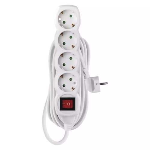 Prodlužovací kabel Emos s vypínačem, SCHUKO, bílý, PVC, 4 zásuvky, 3 m
