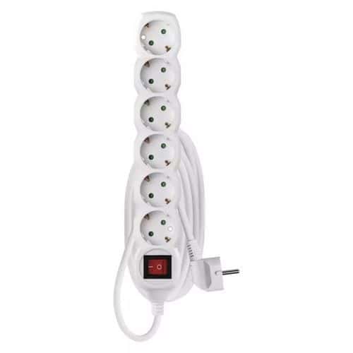 Prodlužovací kabel Emos s vypínačem, SCHUKO, bílý, PVC, 6 zásuvek, 3 m