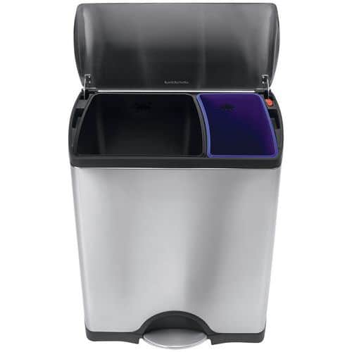 Nerezový obdélníkový koš s nožním pedálem na tříděný odpad 46 l