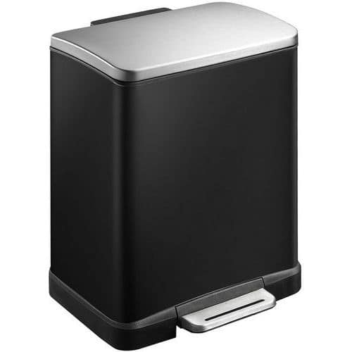 Obdélníkový odpadkový koš s nožním pedálem E-Cube 20 l černý/matný nerez