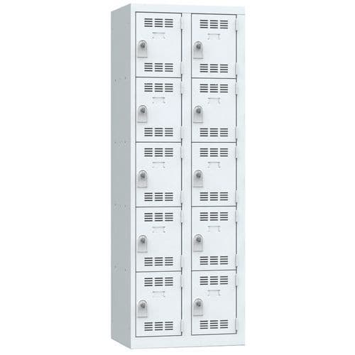 Svařovaná šatní skříň Vinco, 2 sloupce, 10 boxů, 300 mm, otočný uzávěr, šedá/šedá