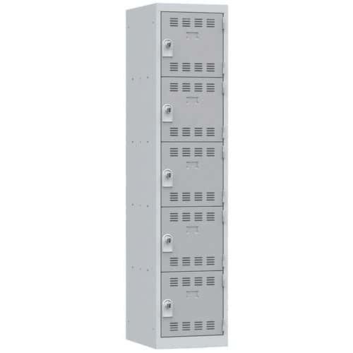 Svařovaná šatní skříň Vinco, 1 sloupec, 5 boxů, 400 mm, otočný uzávěr, šedá/šedá