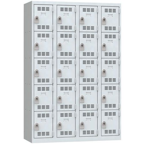 Svařovaná šatní skříň Vinco, 4 sloupce, 20 boxů, 300 mm, otočný uzávěr, šedá/šedá