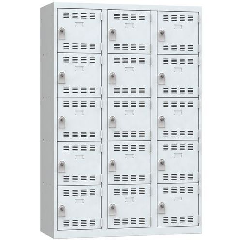 Svařovaná šatní skříň Vinco, 3 sloupce, 15 boxů, 400 mm, otočný uzávěr, šedá/šedá
