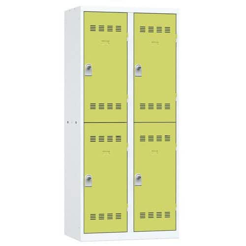 Svařovaná šatní skříň Vinco, 2 sloupce, 4 boxy, 400 mm, otočný uzávěr, šedá/zelená
