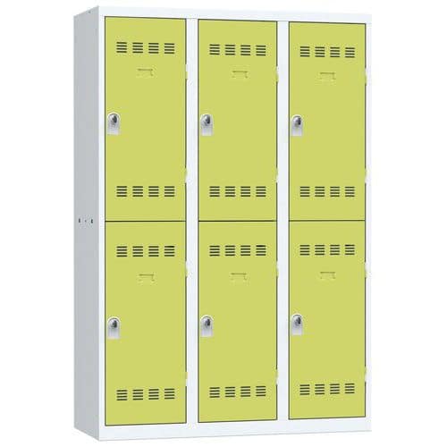 Svařovaná šatní skříň Vinco, 3 sloupce, 6 boxů, 400 mm, otočný uzávěr, šedá/zelená