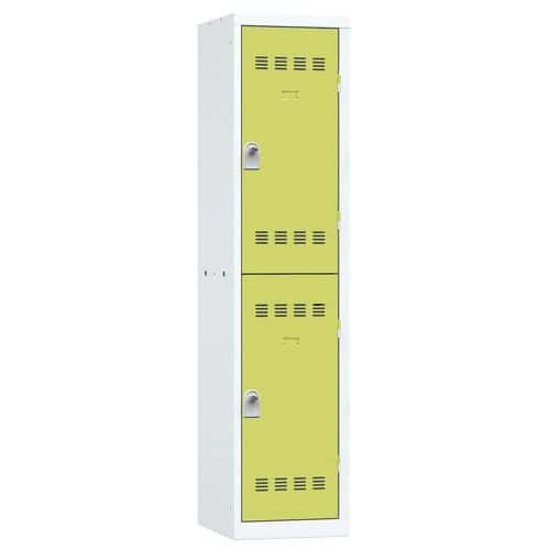 Svařovaná šatní skříň Vinco, 1 sloupec, 2 boxy, 400 mm, otočný uzávěr, šedá/zelená
