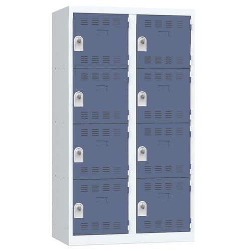 Svařovaná šatní skříň Vinco, 2 sloupce, 8 boxů, 400 mm, otočný uzávěr, šedá/modrá