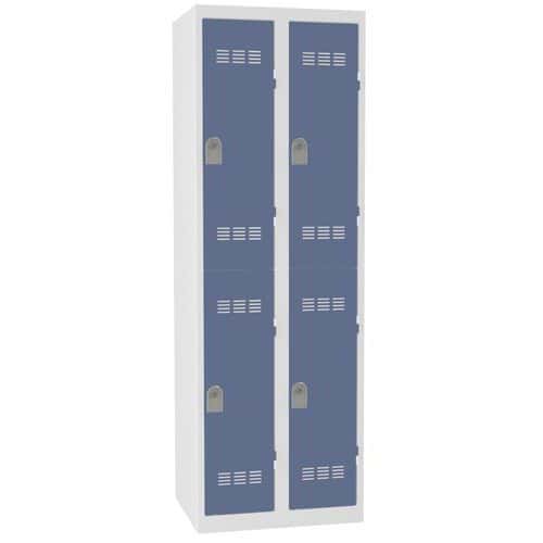 Svařovaná šatní skříň Vinco, 2 sloupce, 4 boxy, 300 mm, cylindrický zámek, šedá/modrá