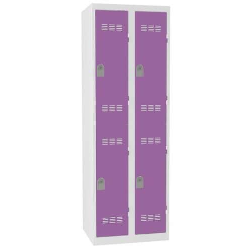 Svařovaná šatní skříň Vinco, 2 sloupce, 4 boxy, 300 mm, cylindrický zámek, šedá/fialová