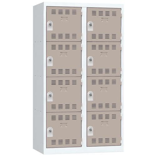 Svařovaná šatní skříň Vinco, 2 sloupce, 8 boxů, 400 mm, otočný uzávěr, šedá/hnědá