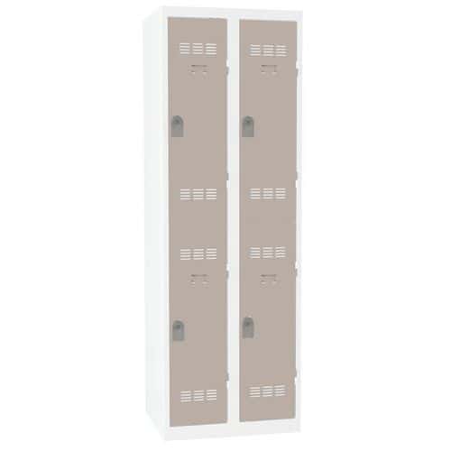 Svařovaná šatní skříň Vinco, 2 sloupce, 4 boxy, 300 mm, cylindrický zámek, šedá/hnědá