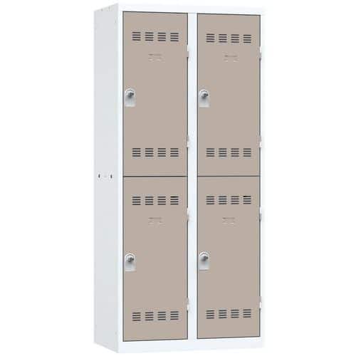 Svařovaná šatní skříň Vinco, 2 sloupce, 4 boxy, 400 mm, otočný uzávěr, šedá/hnědá