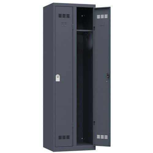 Svařovaná šatní skříň Vinco, 2 oddíly, 300 mm, cylindrický zámek, antracit/antracit