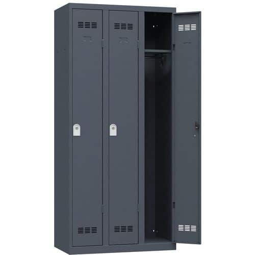 Svařovaná šatní skříň Vinco, 3 oddíly, 300 mm, cylindrický zámek, antracit/antracit