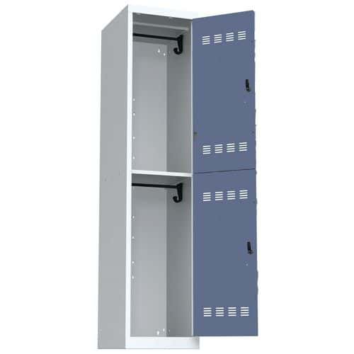 Svařovaná šatní skříň Vinco, 1 sloupec, 2 boxy, 400 mm, cylindrický zámek, šedá/modrá