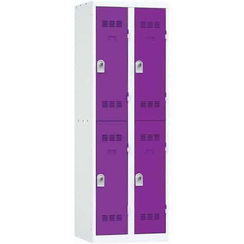Svařovaná šatní skříň Vinco, 2 sloupce, 4 boxy, 300 mm, otočný uzávěr, šedá/fialová