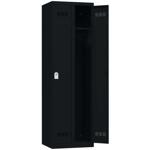 Svařovaná šatní skříň Vinco, 2 oddíly, 300 mm, cylindrický zámek, černá/černá