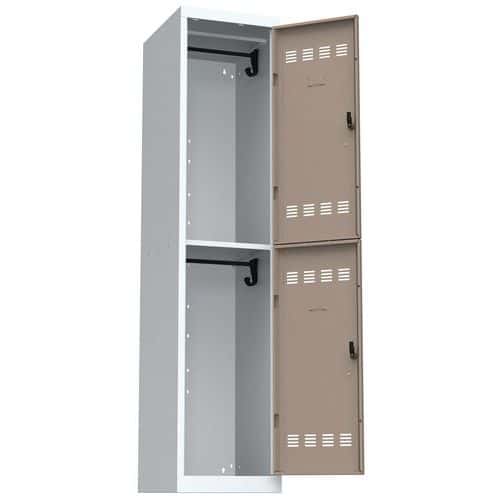 Svařovaná šatní skříň Vinco, 1 sloupec, 2 boxy, 400 mm, cylindrický zámek, šedá/hnědá