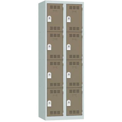 Svařovaná šatní skříň Vinco, 2 sloupce, 8 boxů, 300 mm, otočný uzávěr, šedá/hnědá