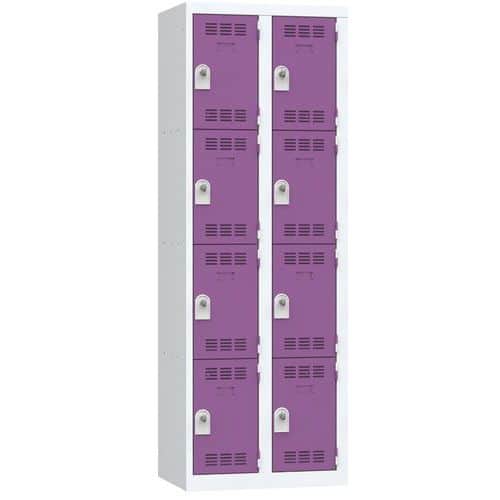 Svařovaná šatní skříň Vinco, 2 sloupce, 8 boxů, 300 mm, otočný uzávěr, šedá/fialová