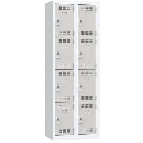Svařovaná šatní skříň Vinco, 2 sloupce, 8 boxů, 300 mm, otočný uzávěr, šedá/šedá