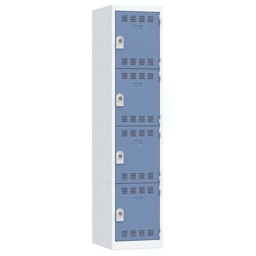 Svařovaná šatní skříň Vinco, 1 sloupec, 4 boxy, 400 mm, otočný uzávěr, šedá/modrá