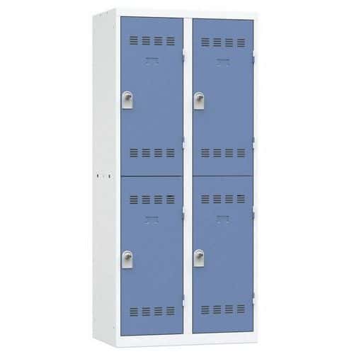 Svařovaná šatní skříň Vinco, 2 sloupce, 4 boxy, 400 mm, otočný uzávěr, šedá/modrá
