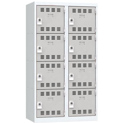 Svařovaná šatní skříň Vinco, 2 sloupce, 8 boxů, 400 mm, otočný uzávěr, šedá/šedá