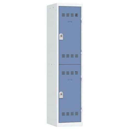 Svařovaná šatní skříň Vinco, 1 sloupec, 2 boxy, 400 mm, otočný uzávěr, šedá/modrá