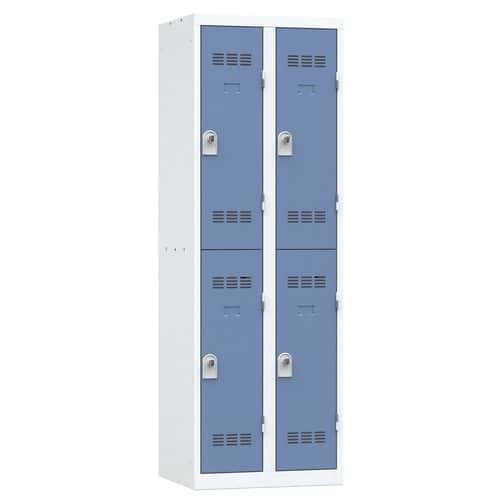 Svařovaná šatní skříň Vinco, 2 sloupce, 4 boxy, 300 mm, otočný uzávěr, šedá/modrá
