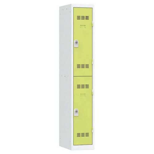 Svařovaná šatní skříň Vinco, 1 sloupec, 2 boxy, 300 mm, otočný uzávěr, šedá/zelená