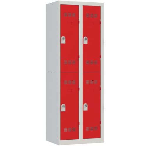 Svařovaná šatní skříň Vinco, 2 sloupce, 4 boxy, 300 mm, otočný uzávěr, šedá/červená