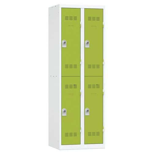 Svařovaná šatní skříň Vinco, 2 sloupce, 4 boxy, 300 mm, otočný uzávěr, šedá/zelená