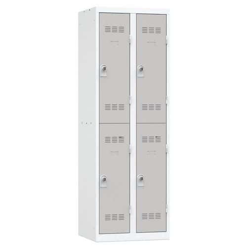 Svařovaná šatní skříň Vinco, 2 sloupce, 4 boxy, 300 mm, otočný uzávěr, šedá/hnědá
