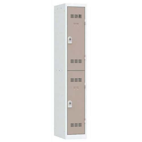Svařovaná šatní skříň Vinco, 1 sloupec, 2 boxy, 300 mm, otočný uzávěr, šedá/hnědá